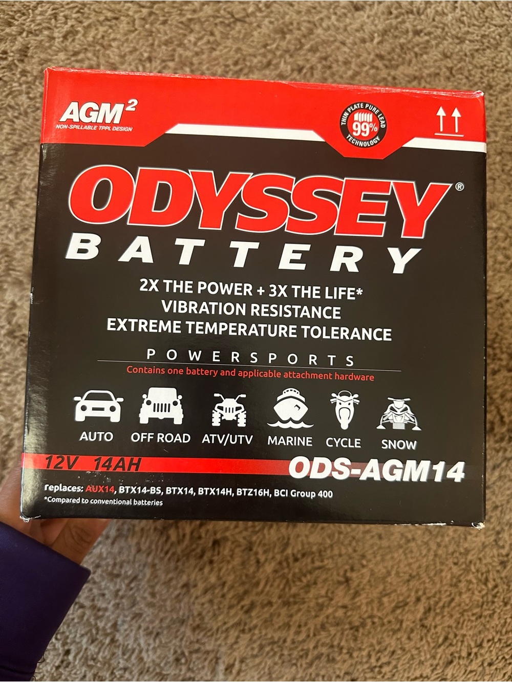 AGM14 Powersports Battery 12V 14Ah - Red/Black